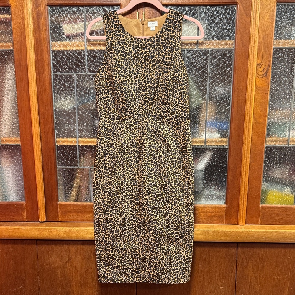 NWOT J. Crew Leopard Print Sleeveless Midi Dress Size 2